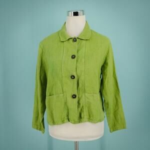 Marc Ware Hot Cotton Size Small S Green Collared Button Long Sleeve Linen Jacket